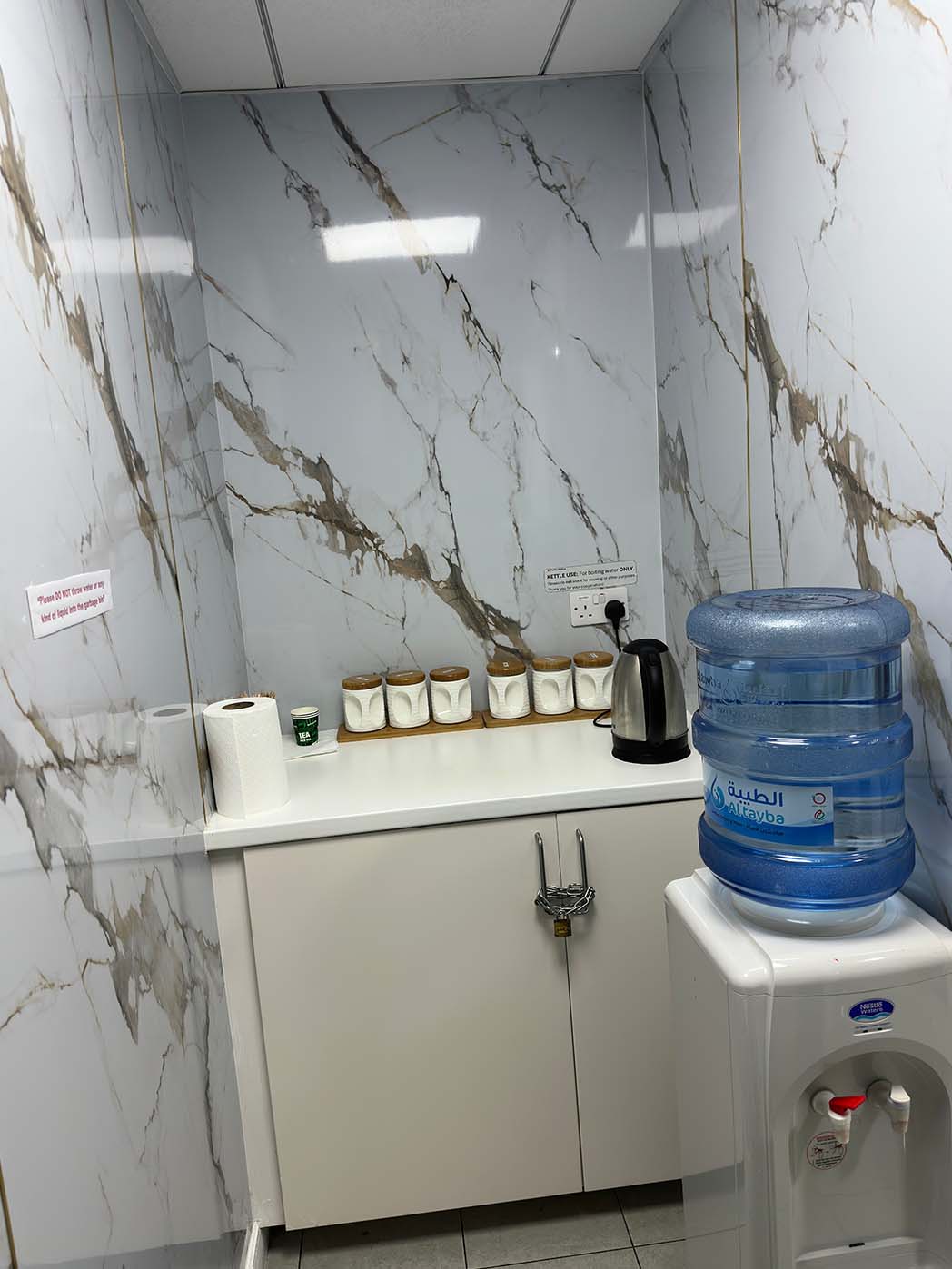 Shared pantry with free tea and coffee